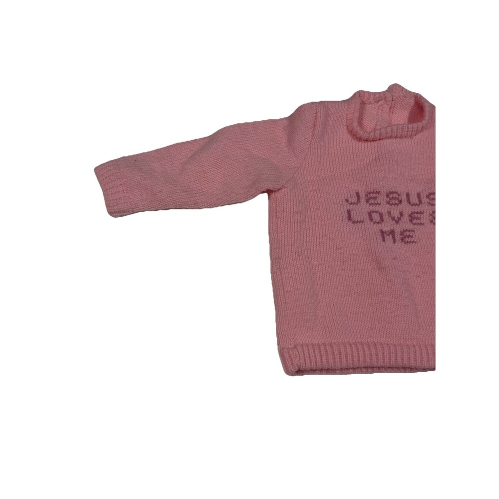 Toddler Baby Sweater HANDMADE CROCHETED "Jesus Loves Me" Pink 2T Church God - Picture 2 of 8